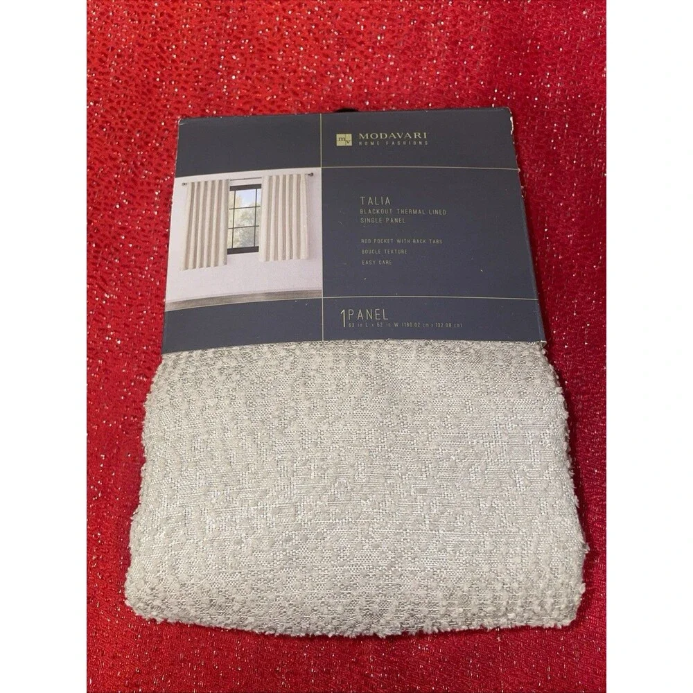 63”x52” Blackout Textured Plaid Curtain Thermal Lined Boucle Tan